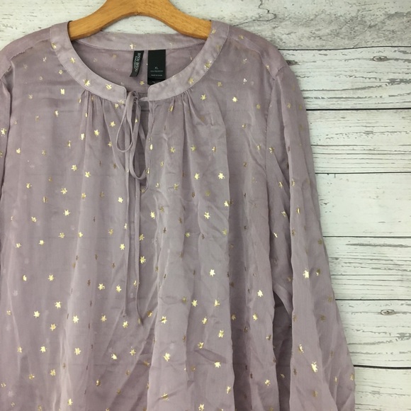 Bisou Bisou Tops - Bisou bisou lavender gold star flowy sheer blouse